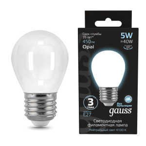 Лампа Gauss LED Filament Шар OPAL E27 5W 450lm 4100K