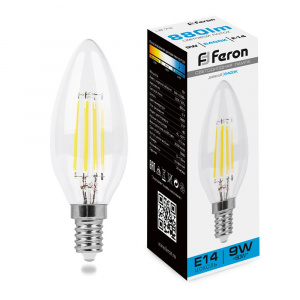 FERON Лампа светодиодная, (9W) 230V E14 6400K прозрачная, LB-73