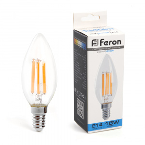 FERON Лампа светодиодная, (15W) 230V E14 6400K прозрачная, LB-717