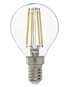 GENERAL лампа светодиодная прозрачный филамент шар GLDEN-G45S-8-230-E14-6500
