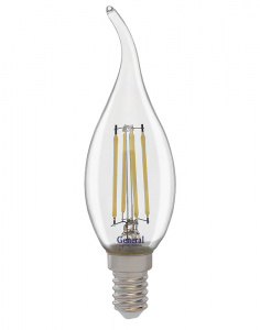 GENERAL лампа светодиодная прозрачный филамент свеча на ветру GLDEN-CWS-12-230-E14-4500