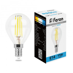 FERON Лампа светодиодная 11W, 230V E14 6400K прозрачная, LB-511