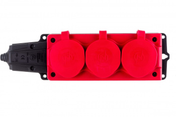 NE-AD Колодка штепсельная 3-гн. С крышками, с/з, 16А, IP54 (каучук), Красный