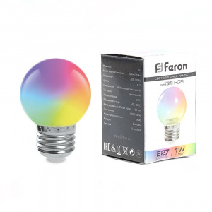 FERON Лампа светодиодная LB-37 Шарик матовый E27 1W RGB быстрая смена цвета