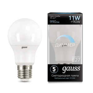Лампа Gauss LED A60 диммируемая E27 11W 4100К