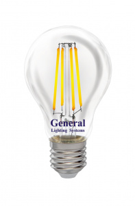 GENERAL лампа светодиодная прозрачный филамент ЛОН А60 GLDEN-A60S-DEM-13-230-E27-2700