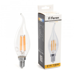 FERON Лампа светодиодная, (15W) 230V E14 2700K прозрачная, LB-718