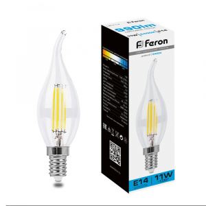 FERON Лампа светодиодная, (11W) 230V E14 6400K прозрачная, LB-714