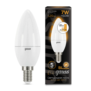 Лампа Gauss LED свеча пошагово диммируемая E14 7W 2700К