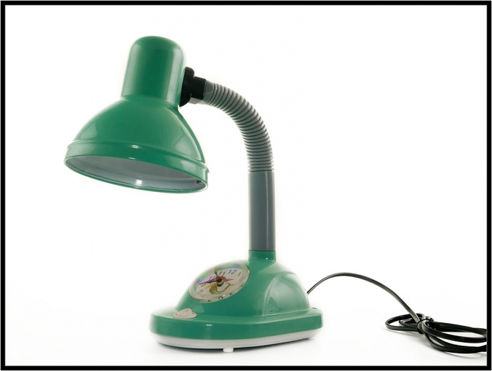 R&C Лампа настольная зеленая с часами Е-27