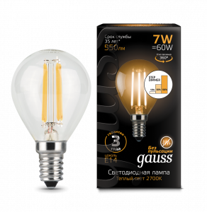 Лампа Gauss LED Filament Шар E14 7W 550lm 2700K step dimmable