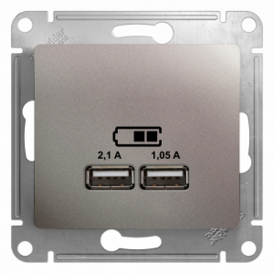 Systeme (Schneider) Electric  GLOSSA USB РОЗЕТКА, 5В/2100мА, 2х5В/1050мА, механизм, ПЛАТИНА