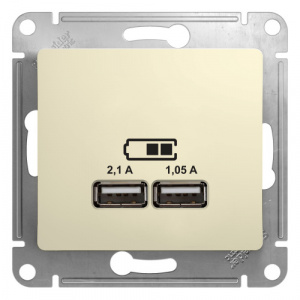 Systeme (Schneider) Electric  GLOSSA розетка USB 5B/2100mA 2*5B/1050mA крем механизм