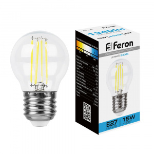 FERON Лампа светодиодная, (15W) 230V E27 6400K прозрачная, LB-515