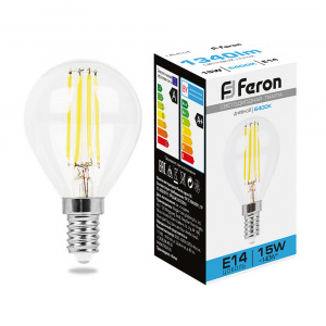 FERON Лампа светодиодная, (15W) 230V E14 6400K прозрачная, LB-515