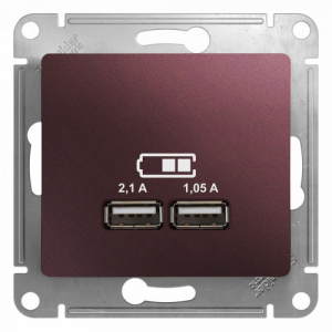 Systeme (Schneider) Electric  GLOSSA USB РОЗЕТКА, 5В/2100мА, 2х5В/1050мА, механизм, БАКЛАЖАНОВЫЙ