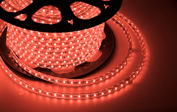 Лента светодиодная 220В, SMD2835, 4,8Вт/м, 60 LED/м, Красный, 10х7мм, 100м, с кабелем питания, IP67 NEON-NIGHT