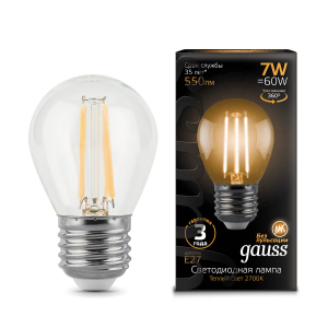 Лампа Gauss LED Filament Шар E27 7W 550lm 2700K