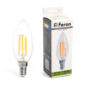 FERON Лампа светодиодная, (15W) 230V E14 4000K прозрачная, LB-717