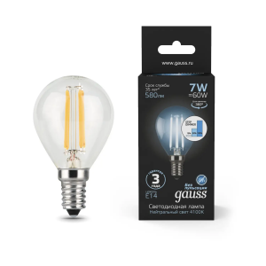 Лампа Gauss LED Filament Шар E14 7W 580lm 4100K step dimmable