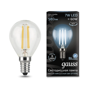 Лампа Gauss LED Filament Шар E14 7W 580lm 4100K