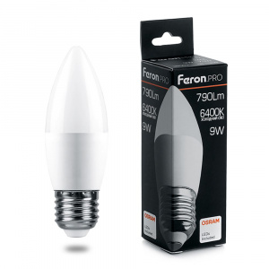 FERON PRO Лампа светодиодная LB-1309 (9W) 230V E27 6400K C37 свеча OSRAM LED*