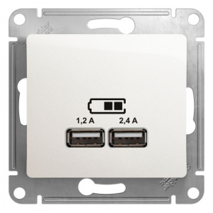 Systeme (Schneider) Electric  GLOSSA USB РОЗЕТКА A+С, 5В/2,4А, 2х5В/1,2 А, механизм, ПЕРЛАМУТР