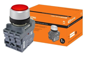 Изображение товара Кнопка MP1-21R(LED) в сборе d22мм/24В 1з+1р красная TDM