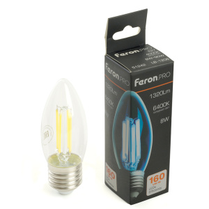 Изображение товара FERON Лампа светодиодная, 1320LM 8W 175-265V E27 6400K C35 прозрачная, LB-1208