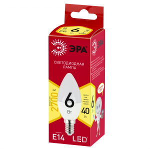 Лампочка светодиодная ЭРА RED LINE LED B35-6W-827-E14 R Е14 / E14 6 Вт свеча теплый белый свет