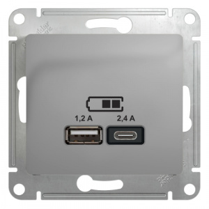 Systeme (Schneider) Electric  GLOSSA USB РОЗЕТКА A+С, 5В/2,4А, 2х5В/1,2 А, механизм, АЛЮМИНИЙ