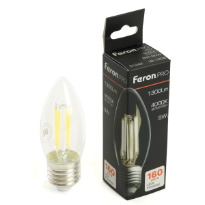 Изображение товара FERON Лампа светодиодная, 1300LM 8W 175-265V E27 4000K C35 прозрачная, LB-1208