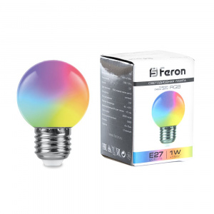 FERON Лампа светодиодная LB-37 Шарик матовый E27 1W RGB плавная сменая цвета