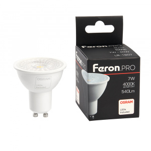 FERON Лампа светодиодная, (7W) 230V GU10 4000K MR16 с линзой 38 градусов, LB-1607
