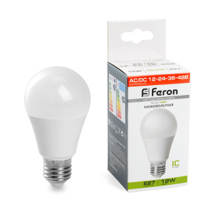 FERON Лампа светодиодная низковольтная, (12W) 12-48V E27 4000K A60, LB-193