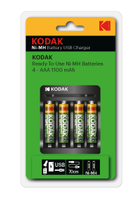 Kodak Зарядное устройство для аккумуляторов USB Overnight charger with 4 x 1100 mAh [K4AA/AAA]