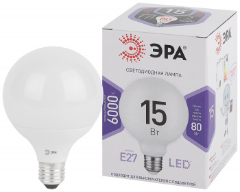 Лампочка светодиодная ЭРА STD LED G95-15W-6000K-E27 E27 / Е27 15Вт шар холодный белый свет