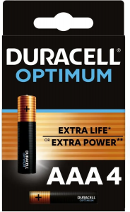 DURACELL Батарейки мизинчиковые Optimum LR03 AAA BL4 Alkaline 1.5V (4/32)