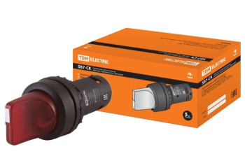 Изображение товара Переключатель на 3 положения с фиксацией SB7-CK3465-220V короткая ручка(LED) d22мм 1з+1р красный TDM