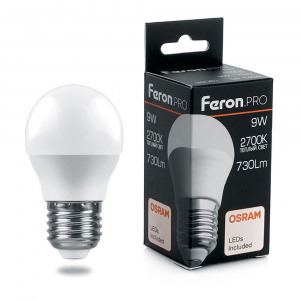 FERON PRO Лампа светодиодная LB-1409 (9W) 230V E27 2700K G45 OSRAM LED*