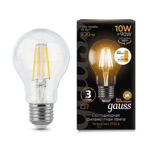 Лампа Gauss LED Filament A60 E27 10W 930lm 2700К step dimmable