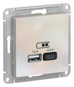 Systeme (Schneider) Electric  ATLASDESIGN USB РОЗЕТКА A+С, 5В/2,4А, 2х5В/1,2А, механизм, ЖЕМЧУГ