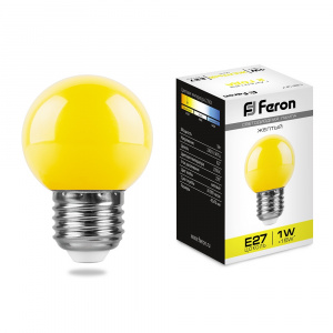 FERON лампа LED декоративная LB-37 шарик матовый G45 Е-27 1W желтый*