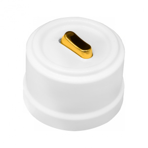 BIRONI Выключатель 1-кл., пластик, цвет Белый, Золото (клавишный)