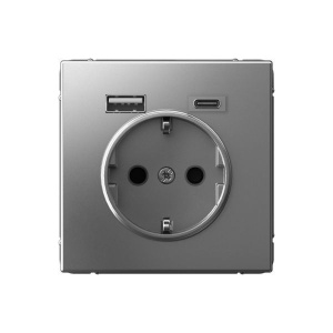 Изображение товара Systeme Electric ARTGALLERY РОЗЕТКА 16А с 2 USB A+C, 5В/2,4А/3,0А, 2х5В/1,5А, механизм, СТАЛЬ
