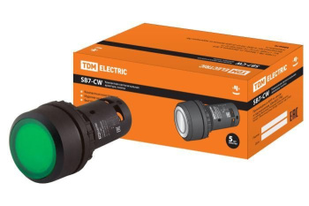 Изображение товара Кнопка SB7-CW3365-24V(LED) d22мм 1з+1р зеленая TDM