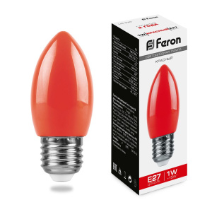 FERON Лампа светодиодная,  (1W) 230V E27 красный C35, LB-376