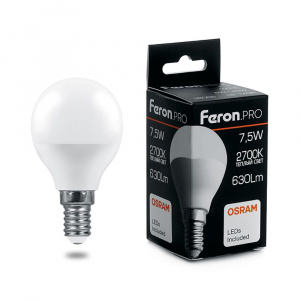 FERON PRO Лампа светодиодная LB-1407 (7.5W) 230V E14 2700K G45 OSRAM LED*