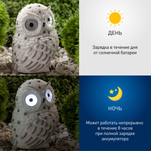 ЭРА Садовый светильник Полярная сова на солнечной батарее, полистоун, 19 см