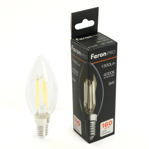 Изображение товара FERON Лампа светодиодная, 1300LM 8W 175-265V E14 4000K C35 прозрачная, LB-1208